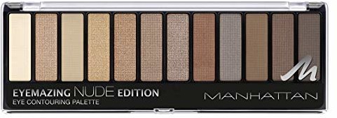 Manhattan Eyemazing Eye Contouring paleta cieni do powiek 12 kolorów w jednej palecie, od beżowego do brązowego, z brokatem i matowym kolor 001 Nude Edition 1 x 14,16 g