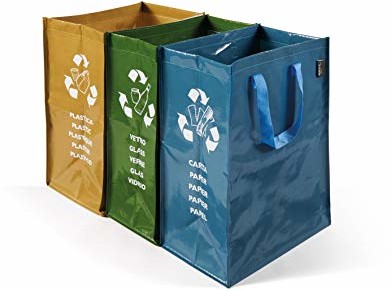 Perfetto 0468D zestaw z 3 miękkimi pudełkami do przechowywania do segregacji papieru, szkła, tworzywa sztucznego
