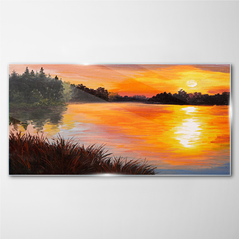 PL Coloray Obraz na Szkle jezioro las zachód słońca 100x50cm