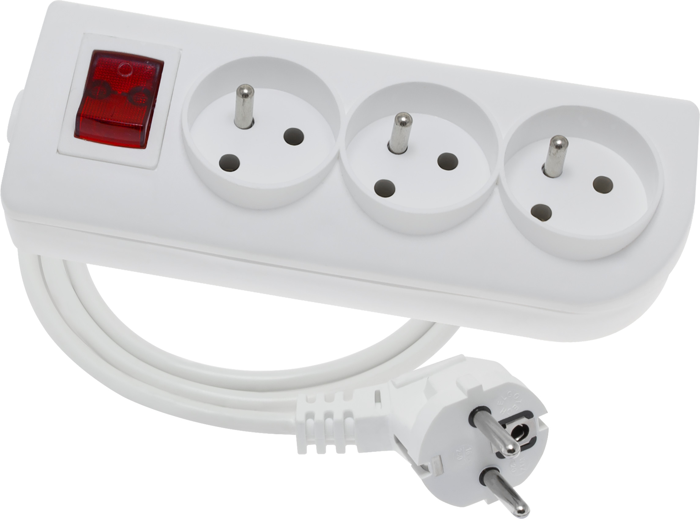 Elgotech Przedłużacz 3 gniazdowy z uziemieniem i wyłącznikiem 3x1 2m Biały PSN-302W