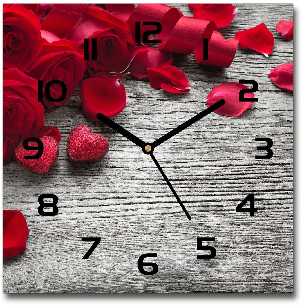 Zegar szklany na ścianę Czerwone róże