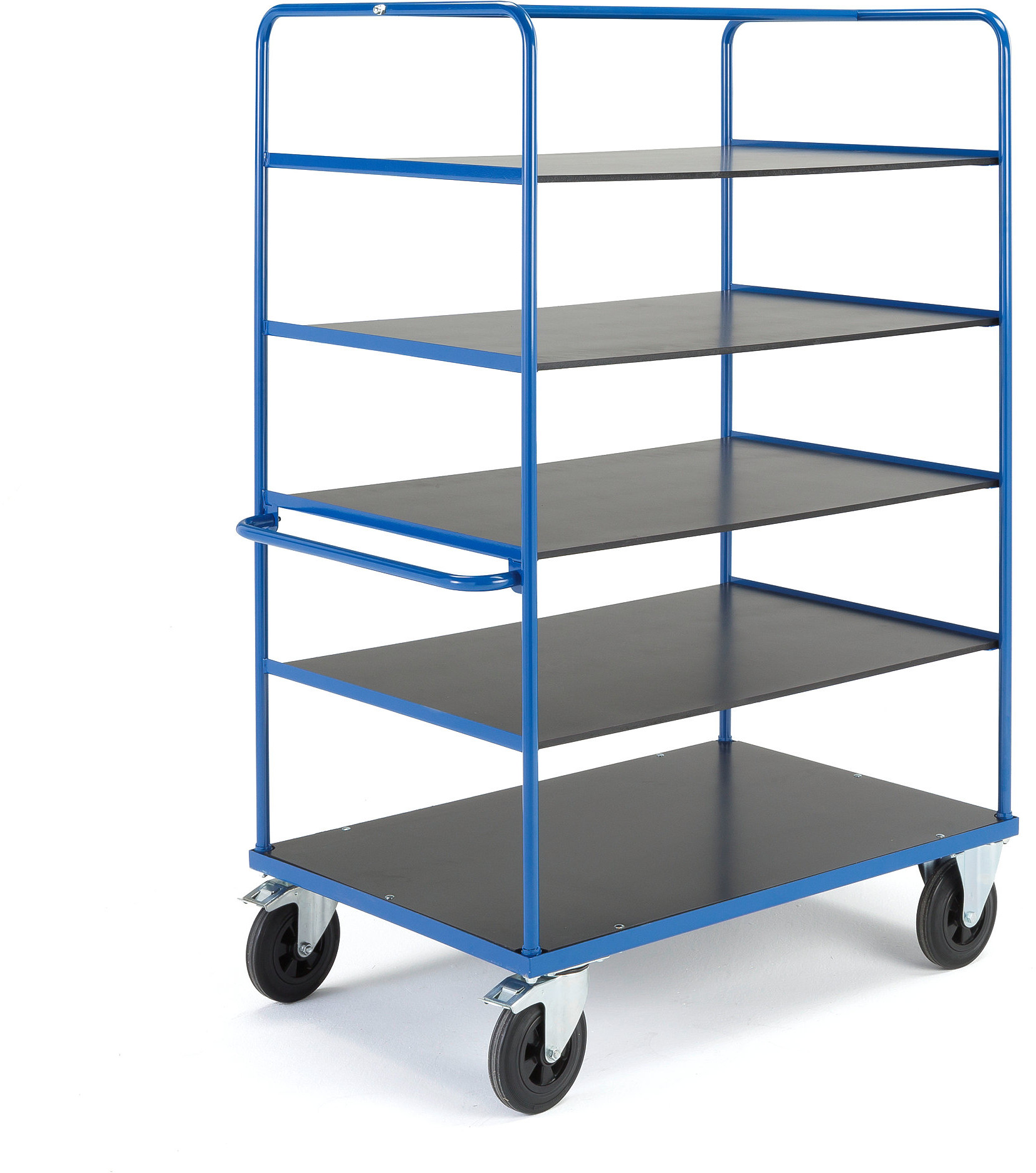 AJ Produkty Wózek platformowy TRANSFER, 5 półek, 1200x800x1800 mm, koła gumowe, z hamulcem