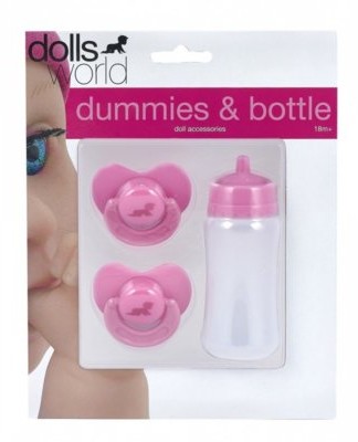 Dolls World Akcesoria dla lalek dwa smoczki i buteleczka z mlekiem
