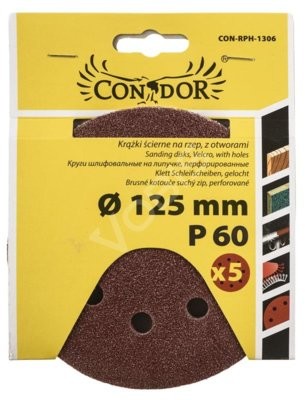 Zdjęcia - Akcesoria do narzędzi CONDOR Krążek ścierny na rzep z otworami 125 mm P 60, zestaw: 5 sztuk 