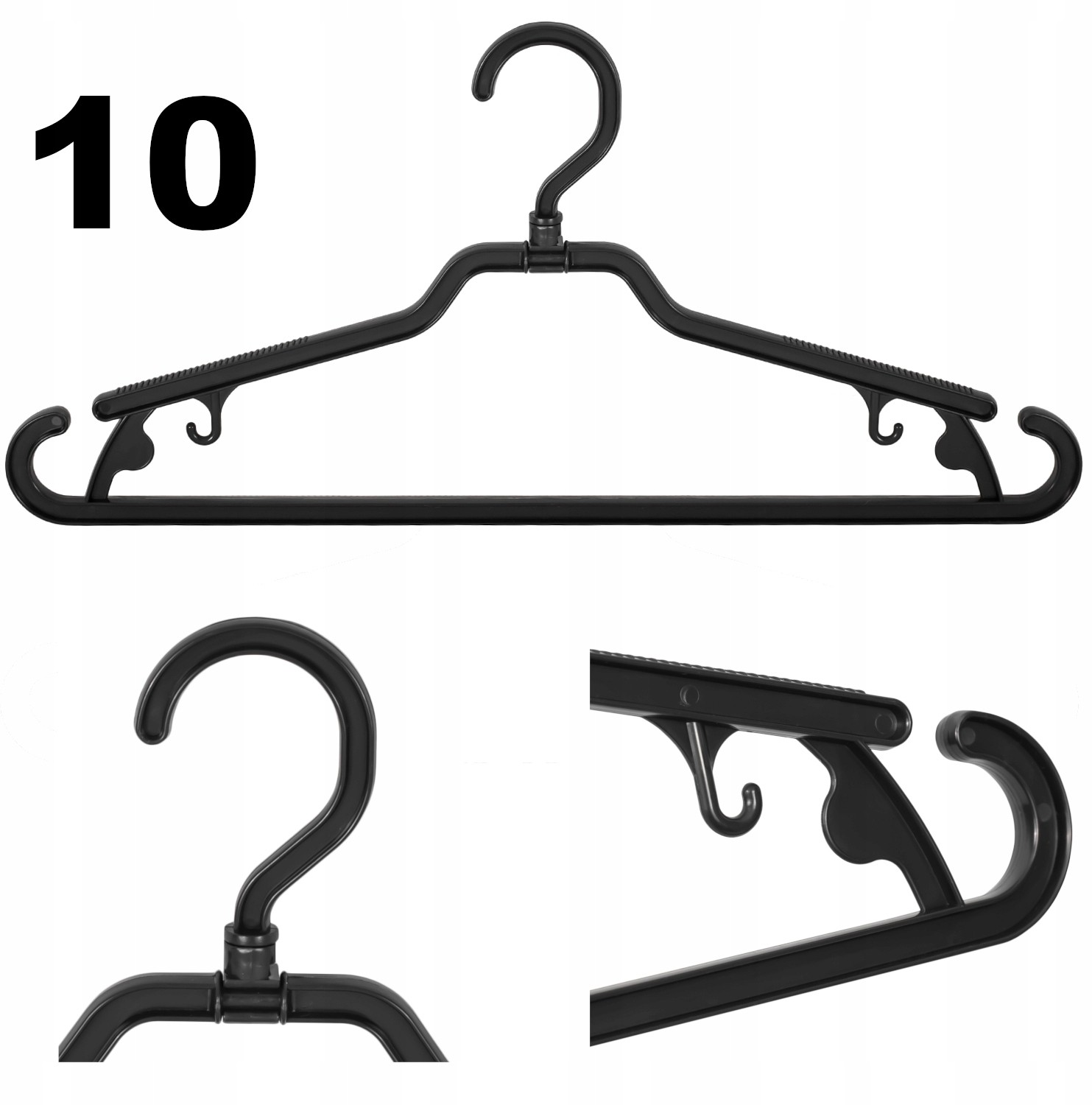 10 x wieszak na ubrania czarny uniwersalny 42 cm