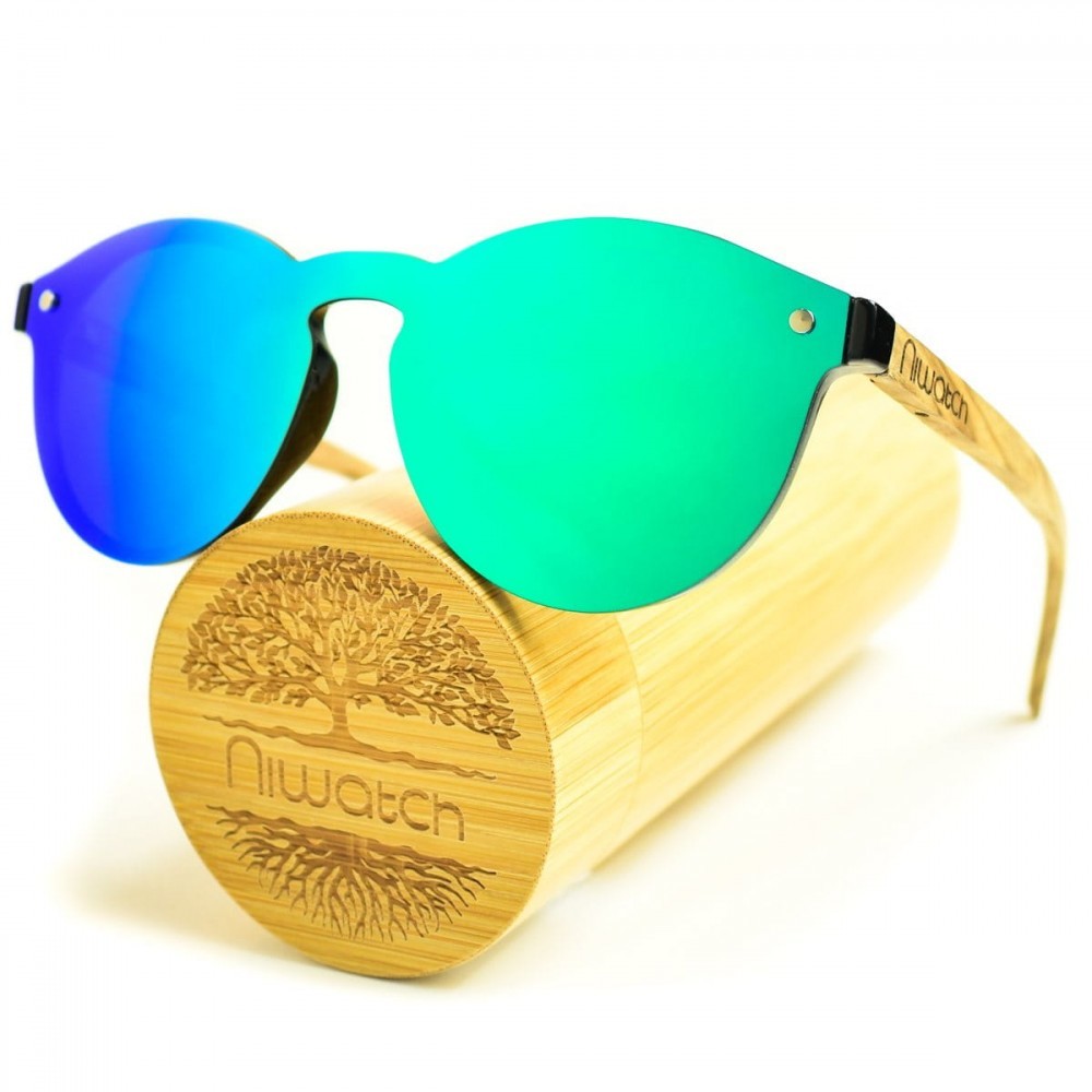 Niwatch Drewniane okulary przeciwsłoneczne Niwatch Cassiopeia Green Mirror & Zebrawood ni1501-M1