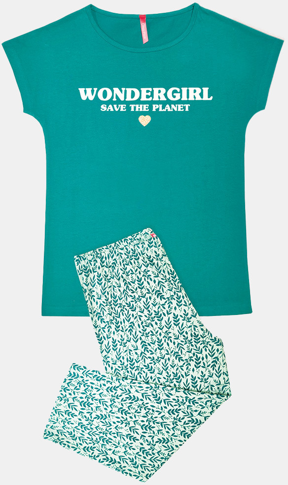 Lina Pink Dziewczęca piżama Save Planet zielona