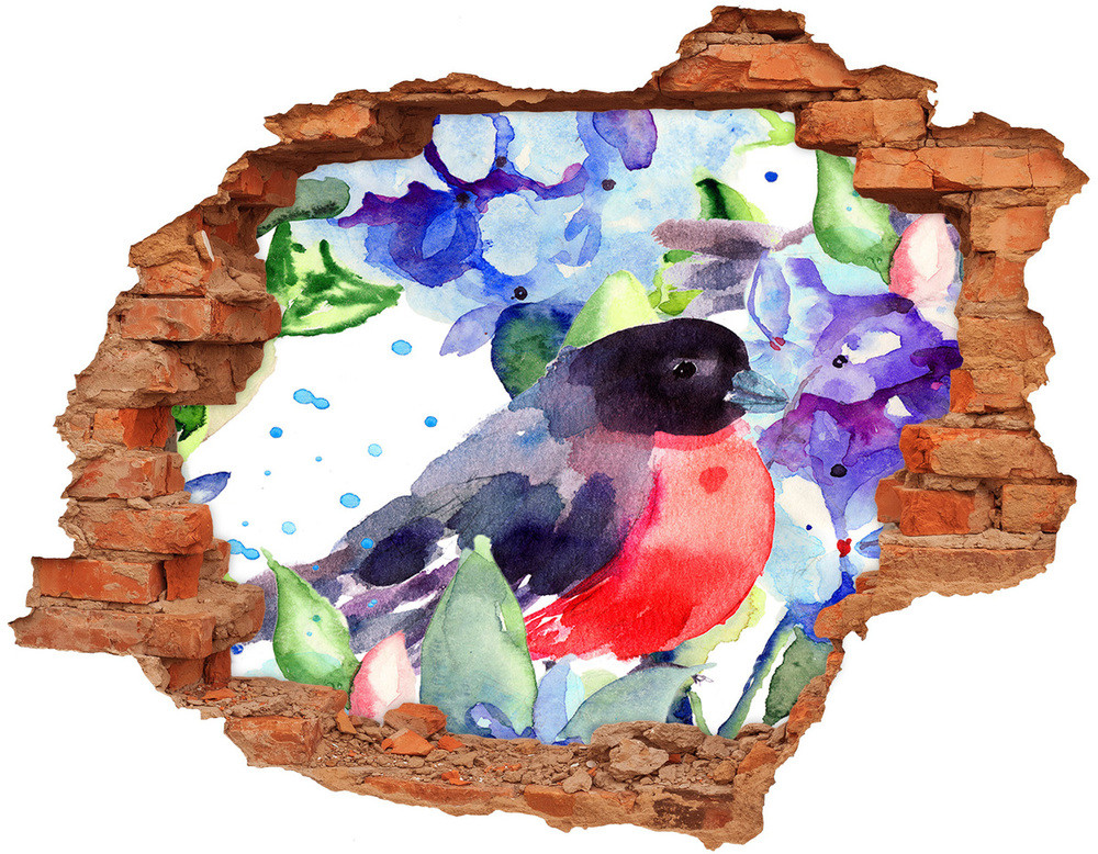 Wallmuralia.pl Dziura 3d fototapeta naklejka Ptak i kwiaty