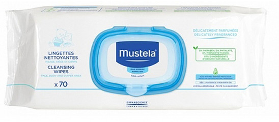 Mustela LABORATOIRES EXPANSCIENCE POLSKA SP. Z O.O. Bebe, chusteczki oczyszczające od urodzenia, 70 sztuk