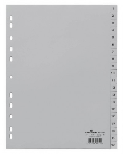 DURABLE Przekładki do segregatora 1-20 A4 szare 6522-10