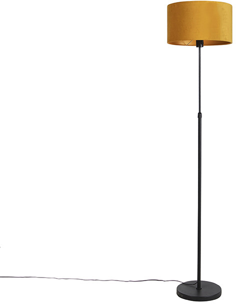 QAZQA Lampa podłogowa regulowana czarna klosz welurowy ochra 35cm - Parte