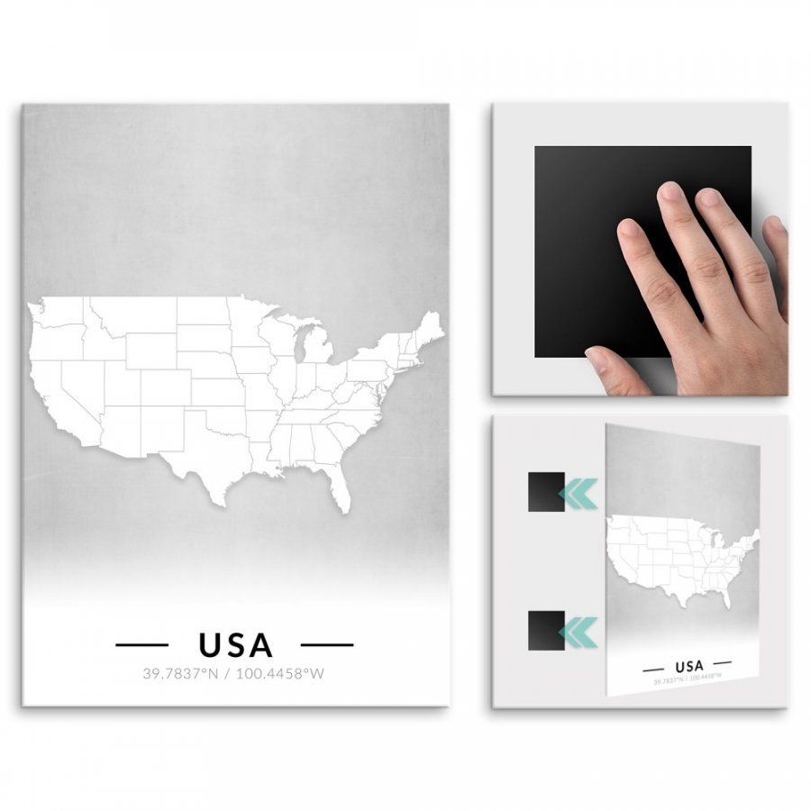 Pix4home Plakat metalowy Mapa B&W Stany Zjednoczone M POS-M-03977