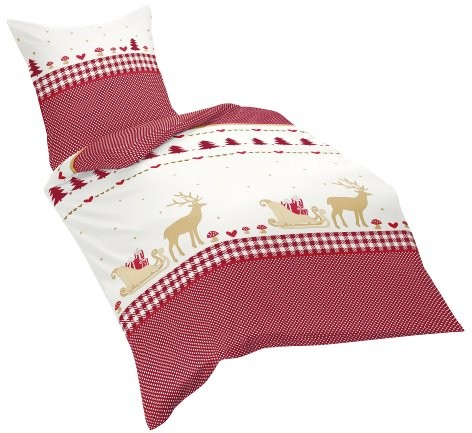 fleuresse Fleuresse 433047 Fb. 4 Feinbiber komplet pościeli, czerwony, czerwony, 155 cm x 220 cm 433047 Fb. 4