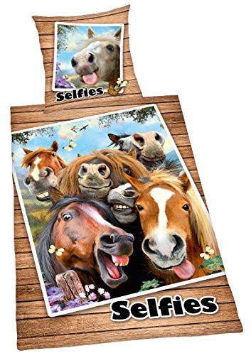 Herding zestaw pościeli Selfie koni, bawełna, kolorowy, 200 x 135 x 2 cm 4420401050412