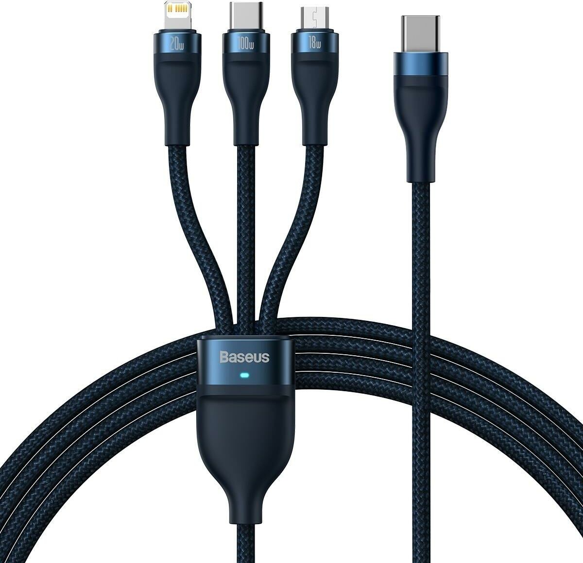 Baseus Flash Series II kabel USB Typ C / USB Typ A - USB Typ C / Lightning / micro USB 100 W 1,5 m niebieski (CASS030203) CASS030203