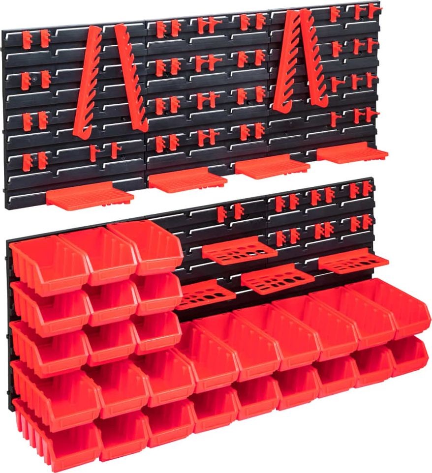 vidaXL vidaXL 103-częściowy organizer na panelach ściennych czerwono-czarny