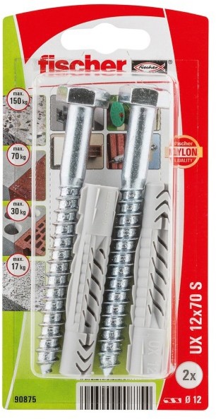 Fischer Kołki uniwersalne z wkrętami UX 12 x 70 mm KL 2 szt. 90875