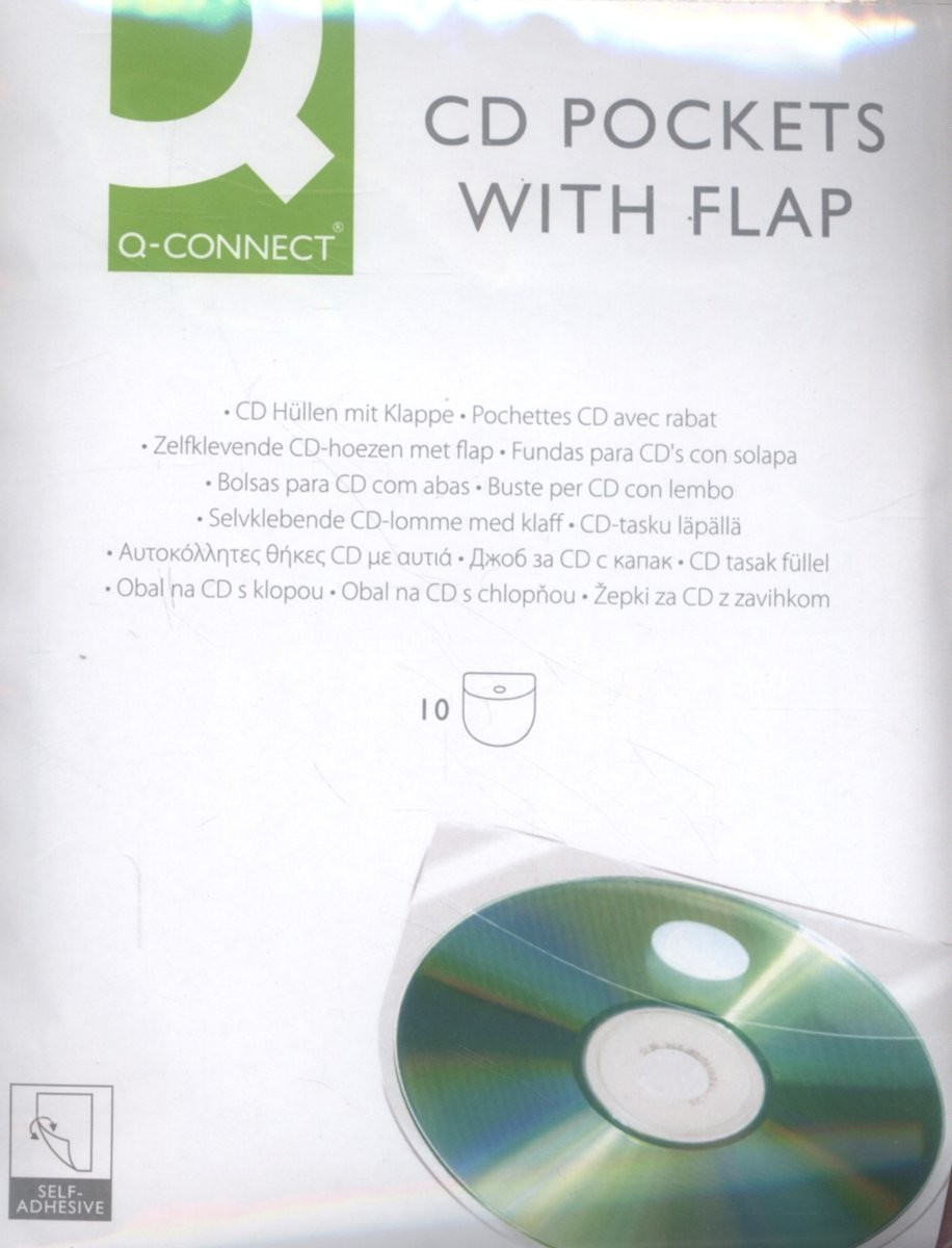 Q-Connect kieszeń samoprzylepna na 2-4 płyty CD/DVD 127x127 mm, 10 sztuk