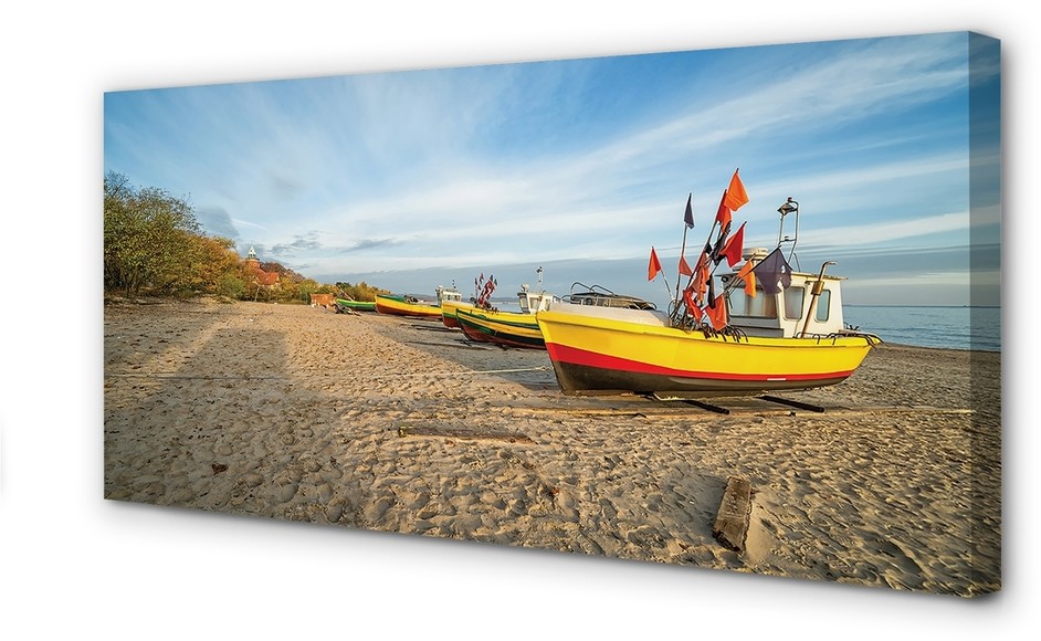 PL Tulup Obrazy na płótnie Gdańsk Plaża łodzie morze 140x70cm
