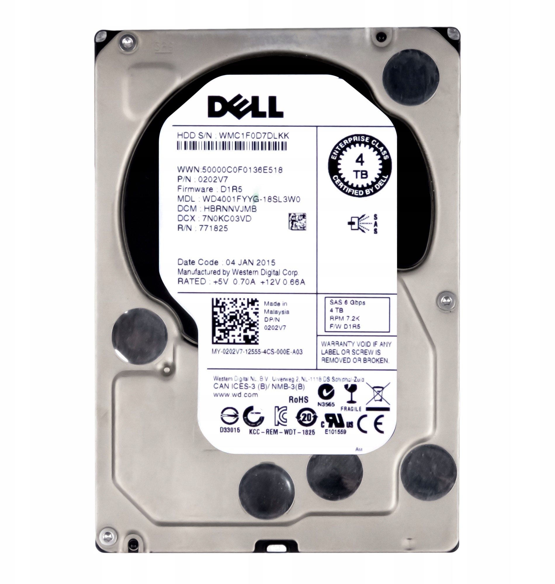Dell 0202V7 4TB 7.2k 32MB SAS-2 3.5'' WD4001FYYG