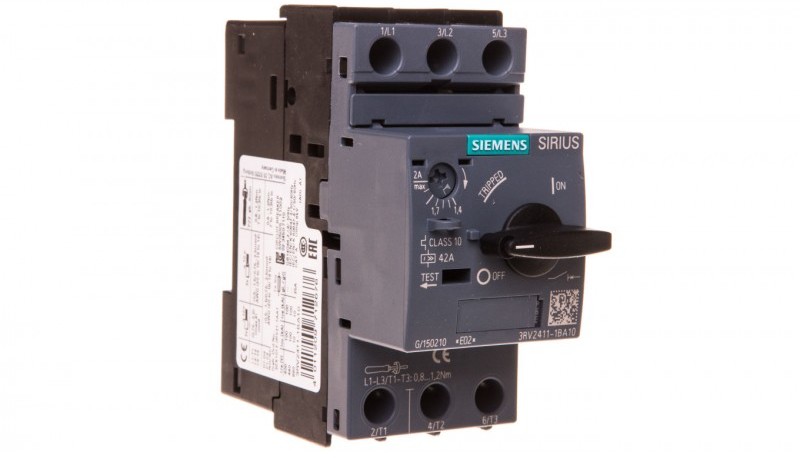 Siemens Wyłącznik silnikowy 3P 0.75kW 1.4-2A S00 3RV2411-1BA10 3RV2411-1BA10