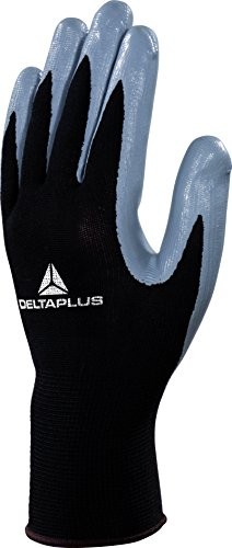 Deltaplus Delta Plus VE712GR08 poliestrowe rękawiczki z delikatnym dzianiny, powierzchnia dłoni nitryl, czarno-szare, 08, 240 sztuk