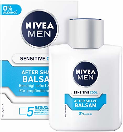 Nivea Men Sensitive Cool balsam po goleniu w opakowaniu (1 x 100 ml), uspokajający balsam po goleniu, pielęgnacja skóry po goleniu z rumiankiem i ekstraktami z alg