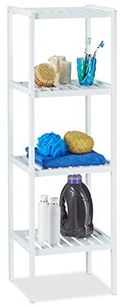 Relaxdays Regał łazienkowy bambus z  4 półki, wys. x szer. x gł.: 110 x 34,5 x 33 cm, wysoki regał stojący regał, odłączane, drewno, biały 10020912