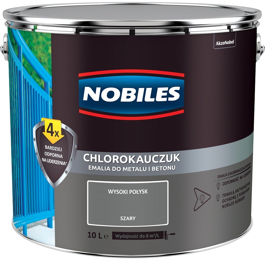 Nobiles CHLOROKAUCZUK- emalia do betonu i metalu, szara, 10 l