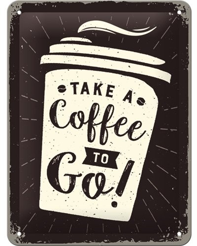Art Nostalgic 26228 Coffee to go | retro tabliczka blaszana tabliczka | Vintage-|-dekoracja ścienna | metalowe | 15 x 20 cm 26228