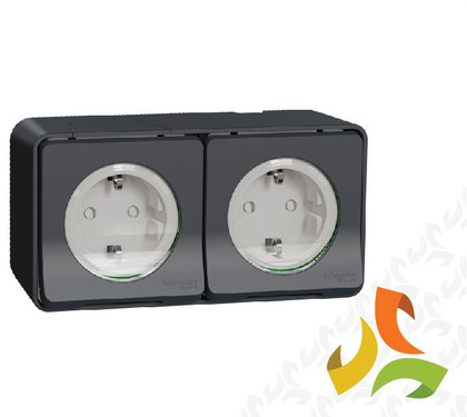 Schneider Electric MUREVA STYL Gniazdo 2 podwójne z uziemieniem SCHUKO 2P+PE IP55 antracyt MUR36029 MUR36029/SCH