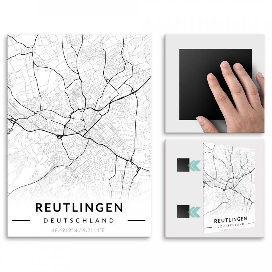 Pix4home Plakat metalowy Mapa B&W Reutlingen L POS-L-03286