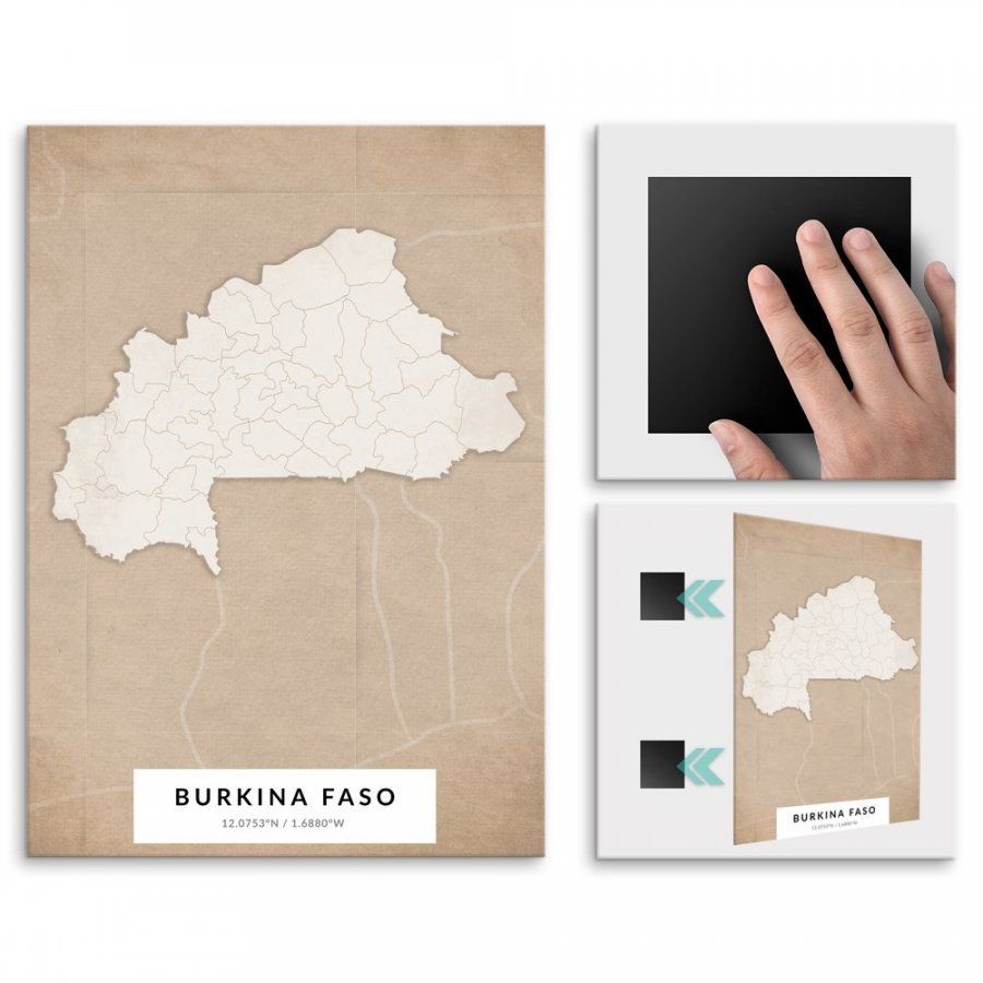 Pix4home Plakat metalowy Mapa Vintage Burkina Faso M POS-M-04309