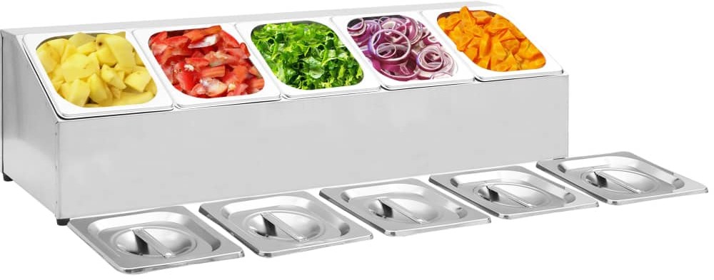 vidaXL Ekspozytor z 5 pojemnikami GN 1/6, stal nierdzewna vidaXL