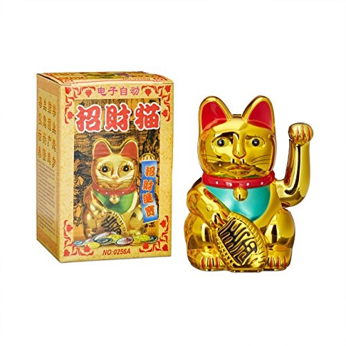 Relaxdays łapką MANEKI NEKO kotek machający, talizman, 16 cm, złota 10020579