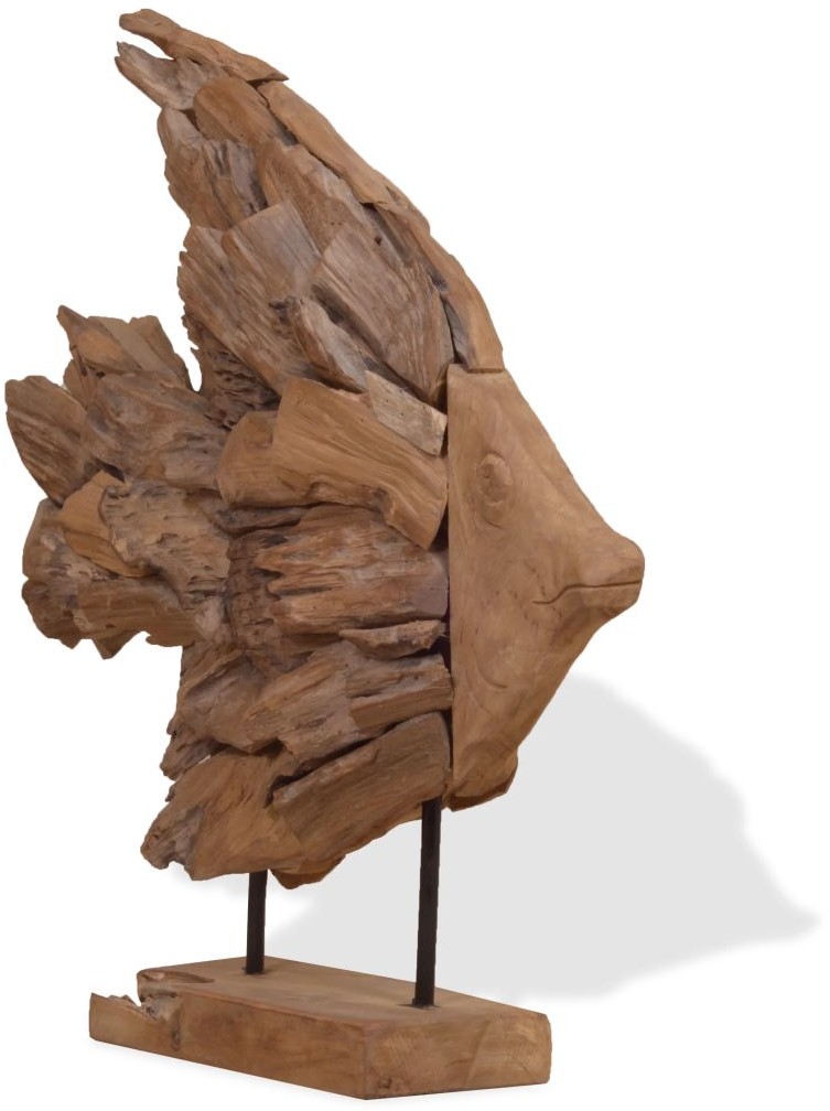 vidaXL Rzeźba ryby, drewno tekowe, 40 x 12 57 cm