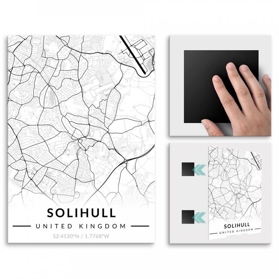 Pix4home Plakat metalowy Mapa B&W Solihull L POS-L-04064