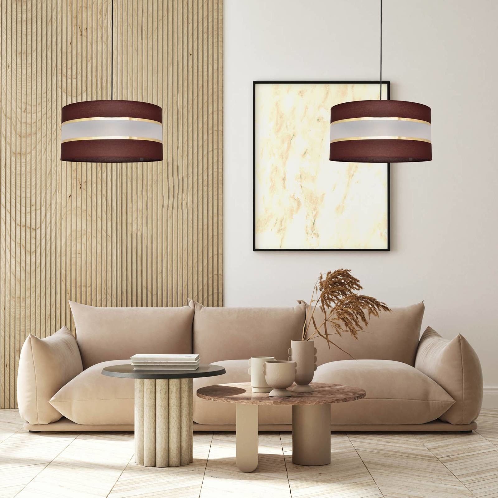 Euluna Lampa wisząca Helen tekstylna brązowo-złota  40cm