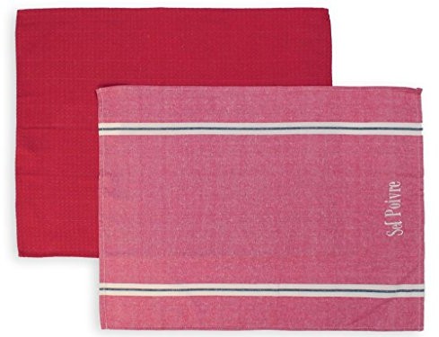 Soleil d'ocre Soleil D 'ocre 712032 zestaw do soli i pieprzu 2 ściereczki do naczyń Jacquard bawełna Czerwony 50 x 70 cm 712032