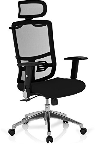 HJH OFFICE 653700 krzesło biurowe CAYEN materiał czarne krzesło obrotowe ergonomiczne z oparciem z siatki i podparciem okolic lędźwiowych, regulowane podłokietniki 653700