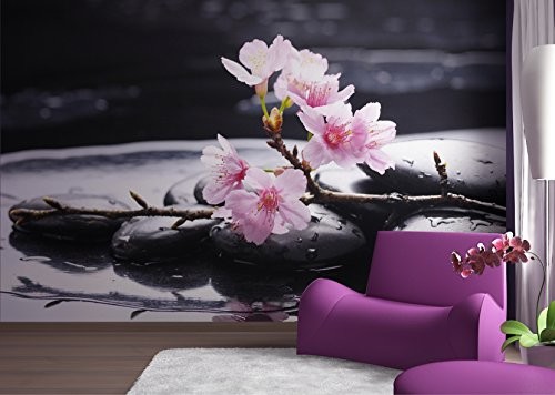 AG Design FTS kwiaty 0185 Sakura na papierze kamieniami, fototapeta  360 x 254 cm  4 części, papier, wielokolorowa, 0,1 x 360 x 254 cm FTS 0185