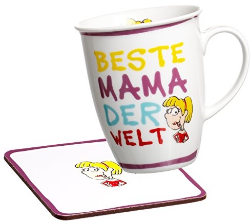 Ritzenhoff & Breker 035964 kubek do kawy najlepszej mamy na świecie z podstawki w pudełku na prezent, prezent-zestaw 2-częściowy 035964