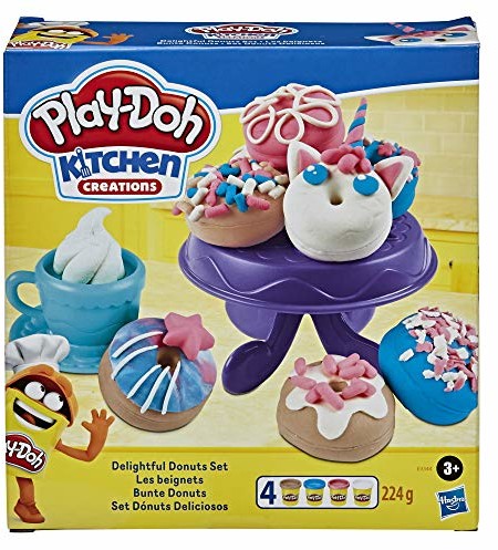 PLAY-DOH Kitchen Creations zestaw kolorowych pączków z 4 kolorami do ugniatania, do fantazyjnych i kreatywnych gier