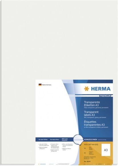 Herma A3-Etiketten transp. 297x420 mm Folie glnzend 50 St. - 8694