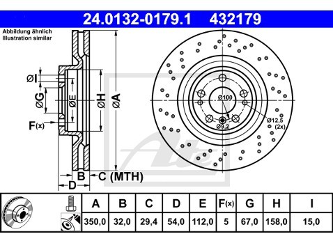 ATE TARCZA HAM 24.0132-0179.1 MERCEDES W166 GLE 250D 15-  24.0132-0179.1