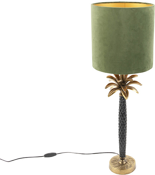 QAZQA Lampa stołowa art deco klosz welurowy zielony 25 cm - Areka