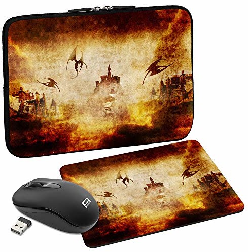 Pedea Designerski pokrowiec ochronny na notebook o przekątnej do 33,7 cm (13,7 cm) z podkładką pod mysz i bezprzewodową myszką, zamek Dragon's Castle SET020-66060691