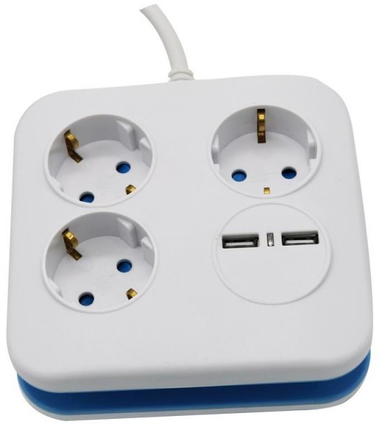 HBF v-tac Kwadrat 3 gniazda 2 porty USB 1.55MM 1.4M V-TAC VT-1153-2