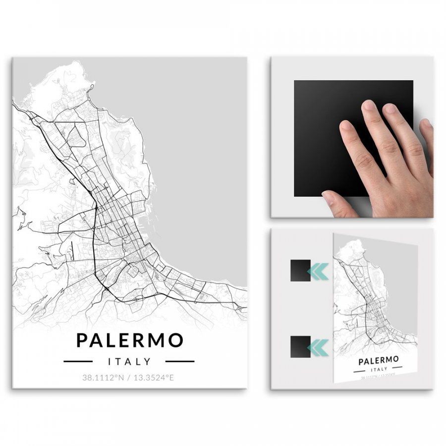 Pix4home Plakat metalowy Mapa B&W Palermo M POS-M-03696