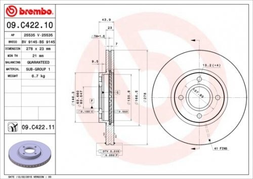 Brembo 09.c422.11 tarcze hamulcowe 09.C422.11